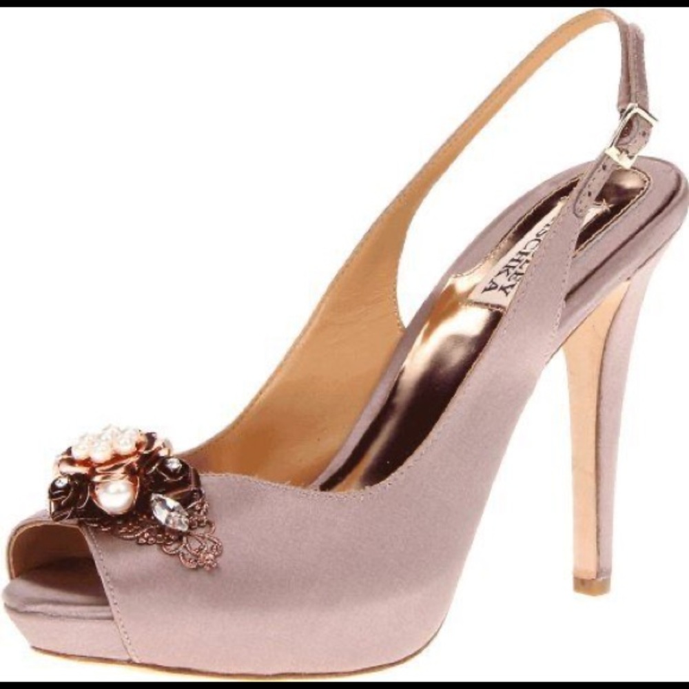 Badgley Mischka Anita evening pumps platform Jewel Embellished Satin Slingback